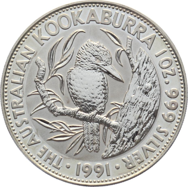 Australien 5 Dollar 1991 Kookaburra - 1 Unze Feinsilber